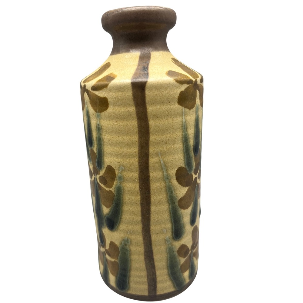 Vintage Japanese‎ Napcoware Floral Vase  6.5" Rustic Beige Brown Green
